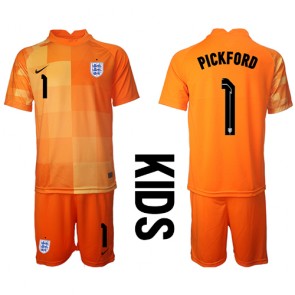 Maillot de foot Angleterre Jordan Pickford #1 Gardien de but Extérieur enfant Monde 2022 Manches Courte (+ pantalon court)